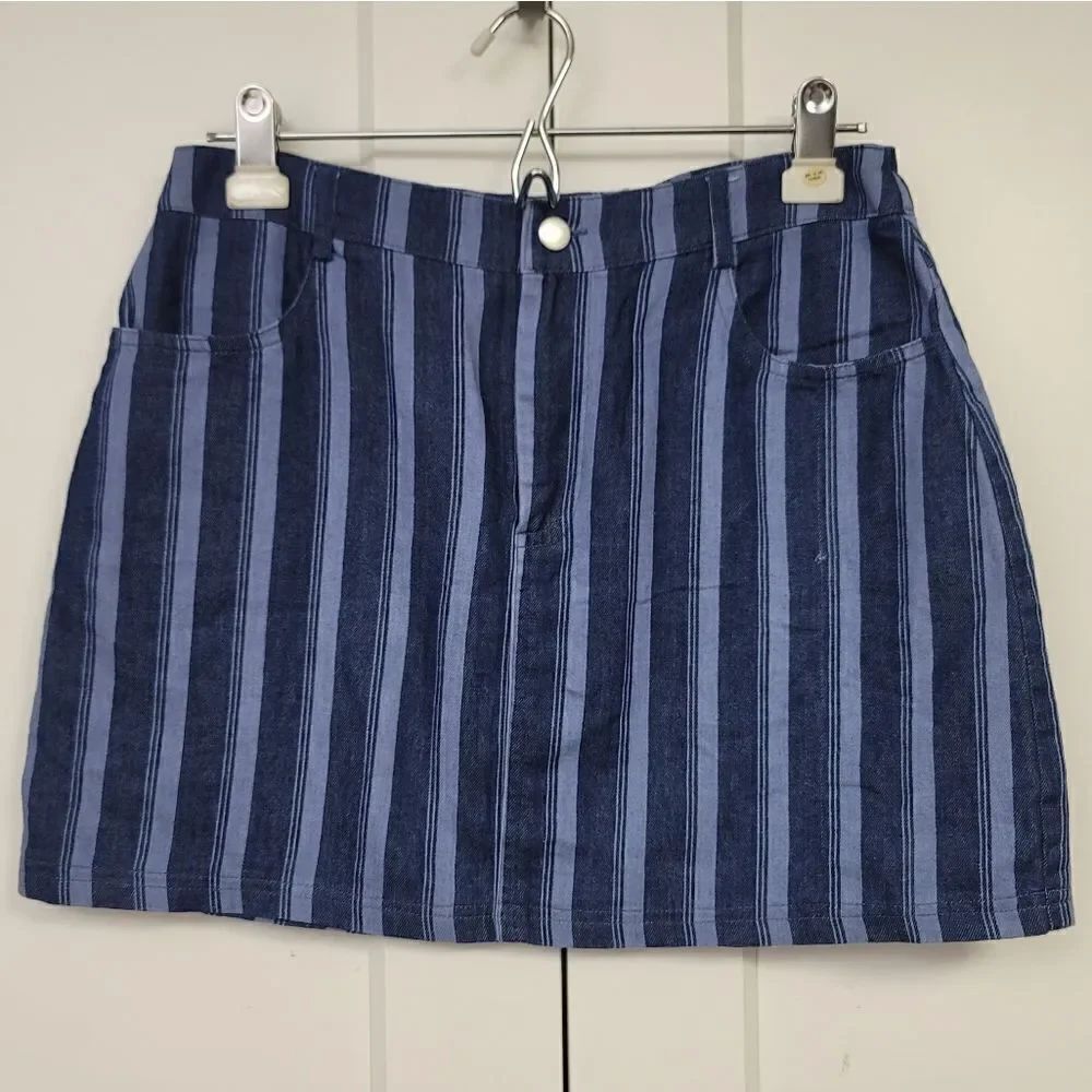 Wild honey striped denim mini skirt, large